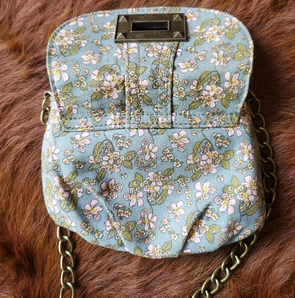 Mini crossbody Purse Micro Floral blue toggle clasp chain strap pockets - Picture 5 of 9